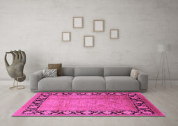 Machine Washable Oriental Pink Industrial Rug in a Living Room, wshurb3102pnk