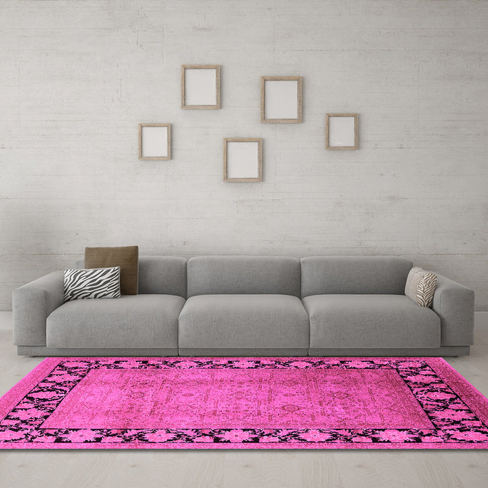 Machine Washable Oriental Pink Industrial Rug in a Living Room, wshurb3102pnk