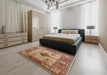 Mid-Century Modern Sandy Brown Oriental Rug in a Bedroom, urb3103