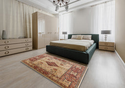 Mid-Century Modern Sandy Brown Oriental Rug in a Bedroom, urb3103