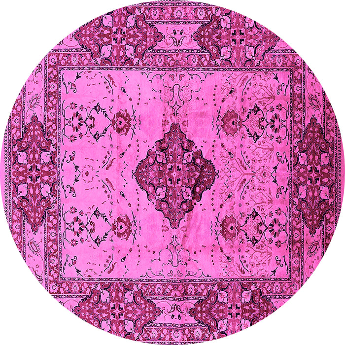 Round Machine Washable Oriental Pink Industrial Rug, wshurb3103pnk