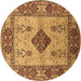 Round Machine Washable Oriental Brown Industrial Rug, wshurb3103brn