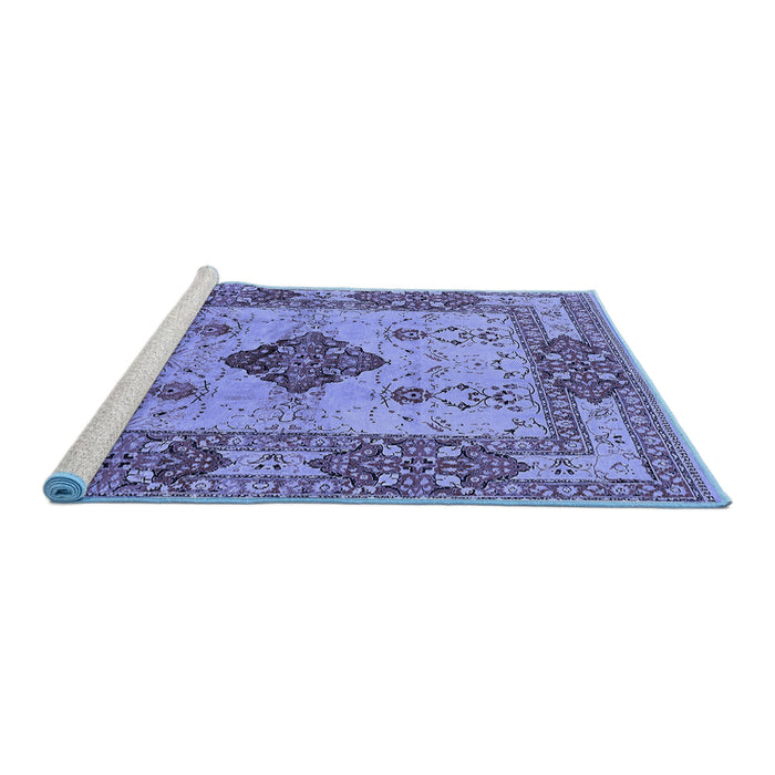 Sideview of Machine Washable Oriental Blue Industrial Rug, wshurb3103blu