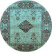 Round Machine Washable Oriental Light Blue Industrial Rug, wshurb3103lblu