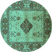 Round Oriental Turquoise Industrial Rug, urb3103turq