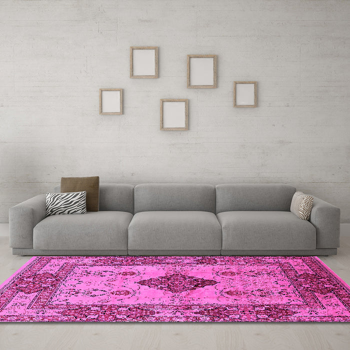 Machine Washable Oriental Pink Industrial Rug in a Living Room, wshurb3103pnk