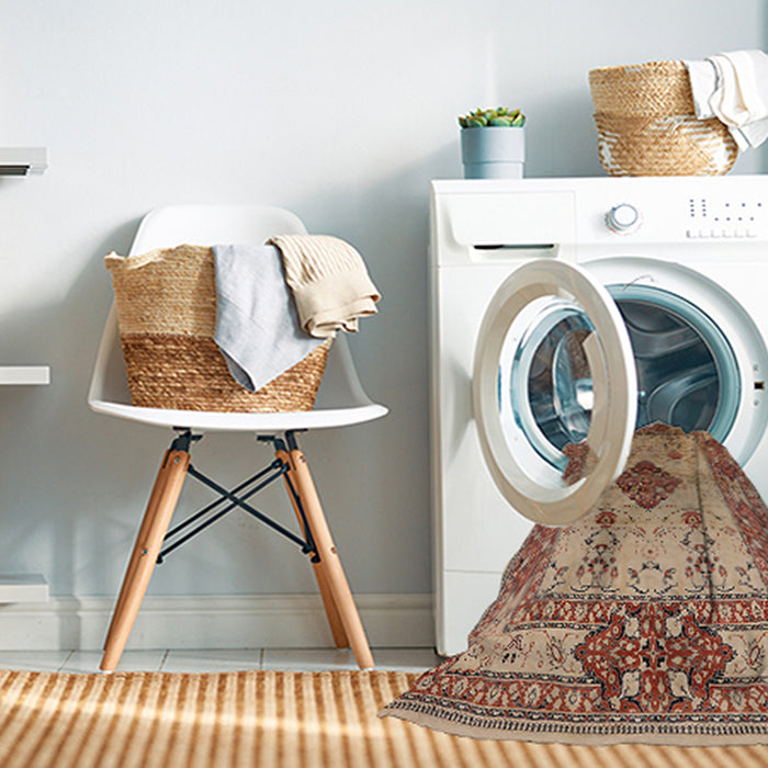 Machine Washable Industrial Modern Sandy Brown Rug in a Washing Machine, wshurb3103