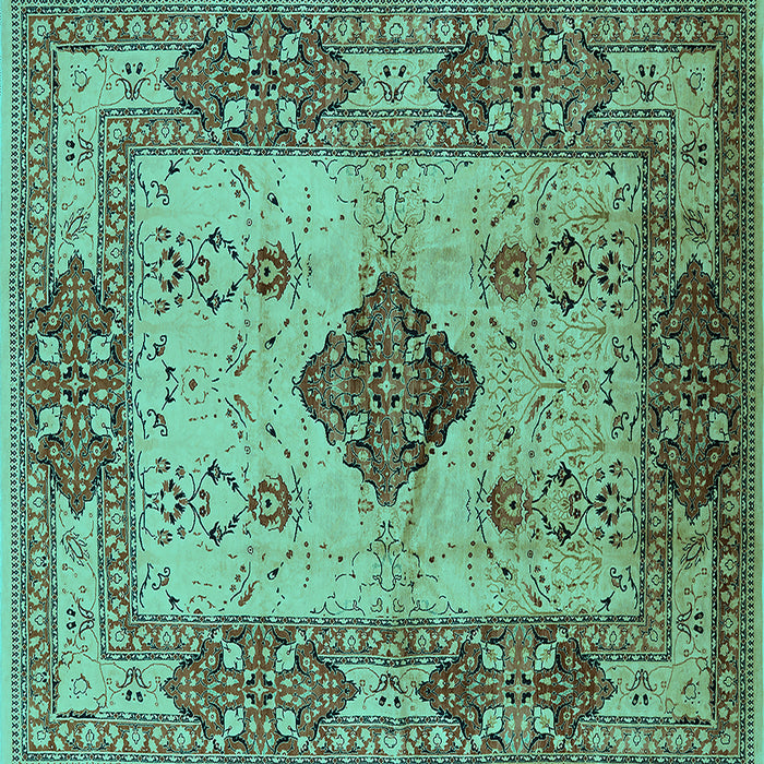 Square Machine Washable Oriental Turquoise Industrial Area Rugs, wshurb3103turq