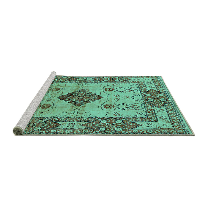 Sideview of Machine Washable Oriental Turquoise Industrial Area Rugs, wshurb3103turq