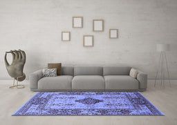 Machine Washable Oriental Blue Industrial Rug in a Living Room, wshurb3103blu