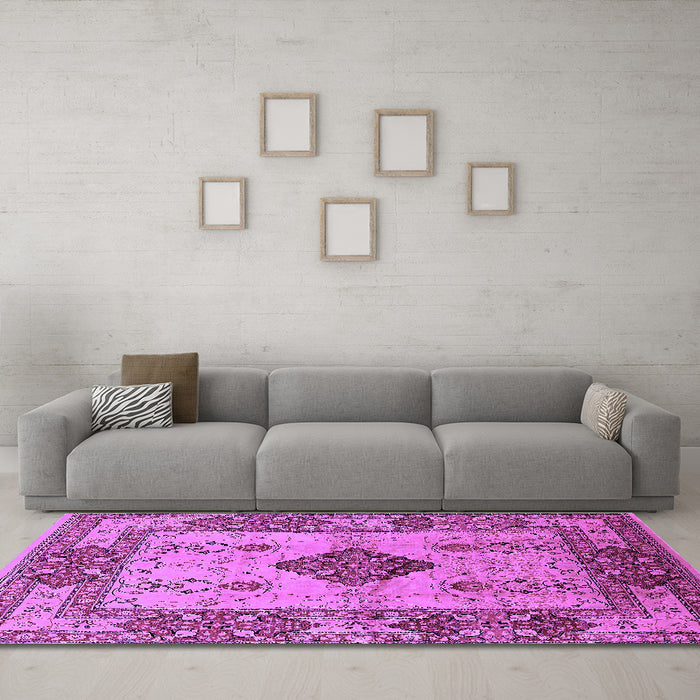 Machine Washable Oriental Purple Industrial Area Rugs in a Living Room, wshurb3103pur