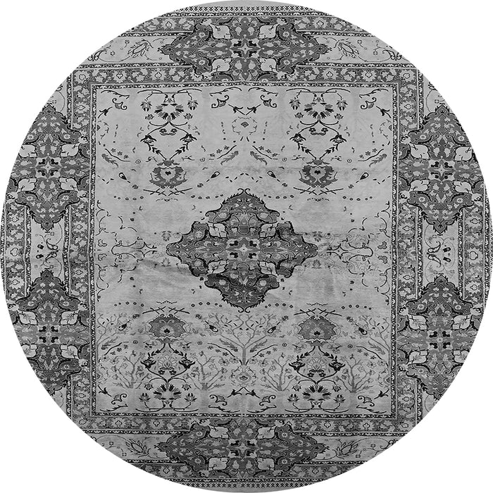 Round Machine Washable Oriental Gray Industrial Rug, wshurb3103gry