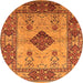 Round Machine Washable Oriental Orange Industrial Area Rugs, wshurb3103org