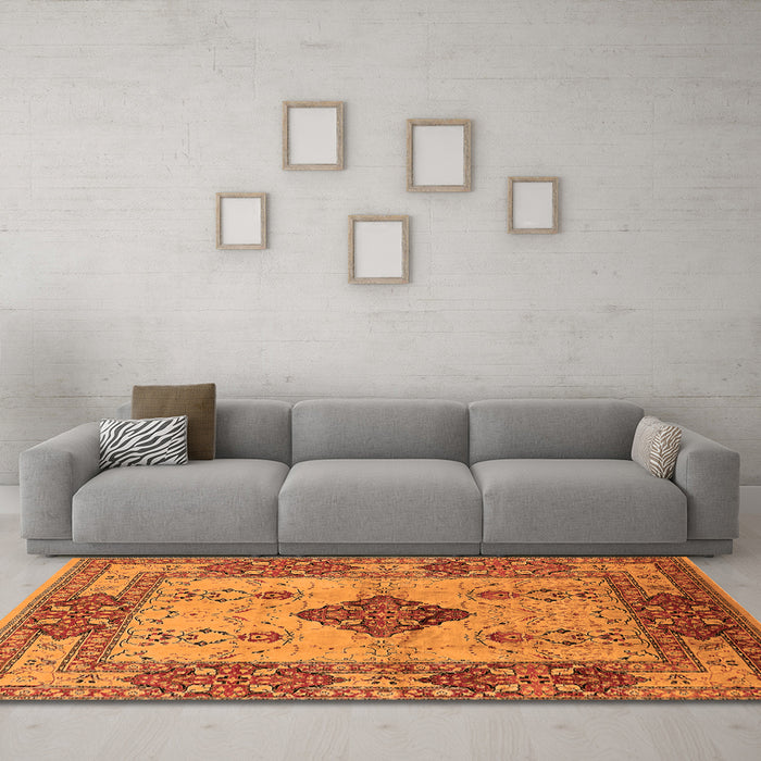 Machine Washable Oriental Orange Industrial Area Rugs in a Living Room, wshurb3103org