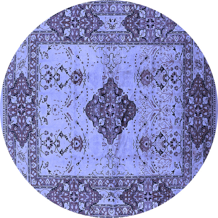 Round Machine Washable Oriental Blue Industrial Rug, wshurb3103blu