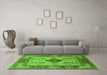 Machine Washable Oriental Green Industrial Area Rugs in a Living Room,, wshurb3103grn