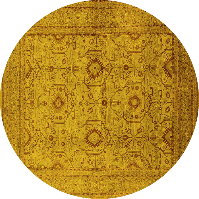 Round Machine Washable Oriental Yellow Industrial Rug, wshurb3104yw
