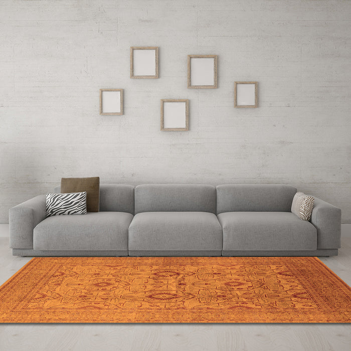 Machine Washable Oriental Orange Industrial Area Rugs in a Living Room, wshurb3104org