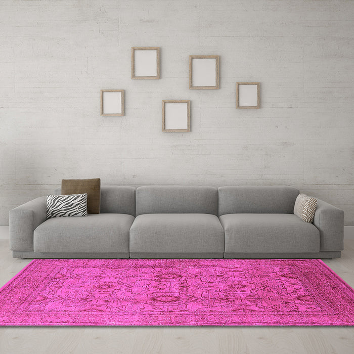 Machine Washable Oriental Pink Industrial Rug in a Living Room, wshurb3104pnk