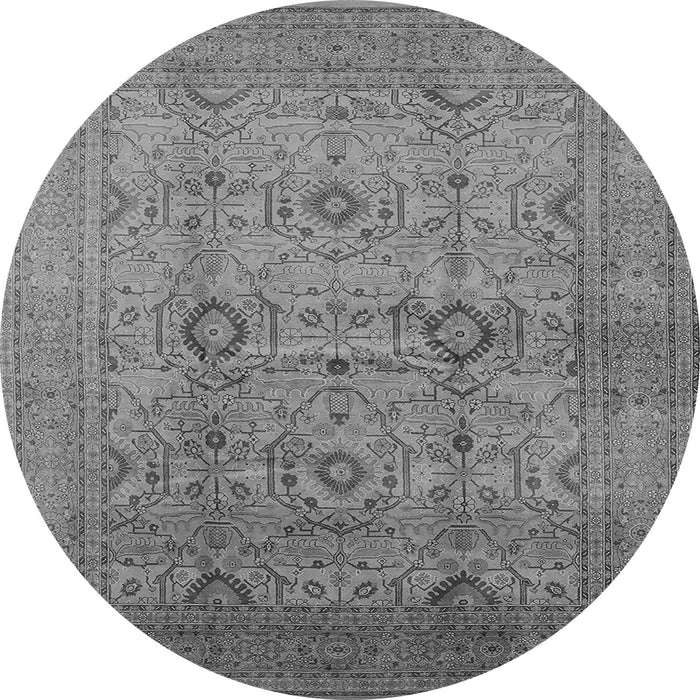 Round Machine Washable Oriental Gray Industrial Rug, wshurb3104gry