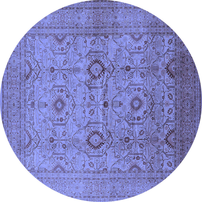 Round Machine Washable Oriental Blue Industrial Rug, wshurb3104blu