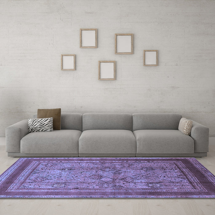 Machine Washable Oriental Blue Industrial Rug in a Living Room, wshurb3105blu
