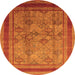 Round Machine Washable Oriental Orange Industrial Area Rugs, wshurb3105org