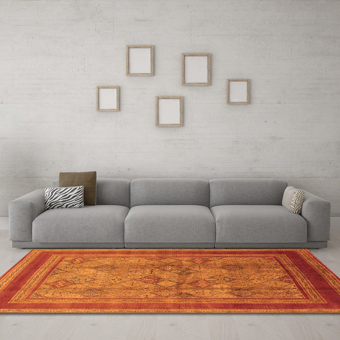 Machine Washable Oriental Orange Industrial Area Rugs in a Living Room, wshurb3105org