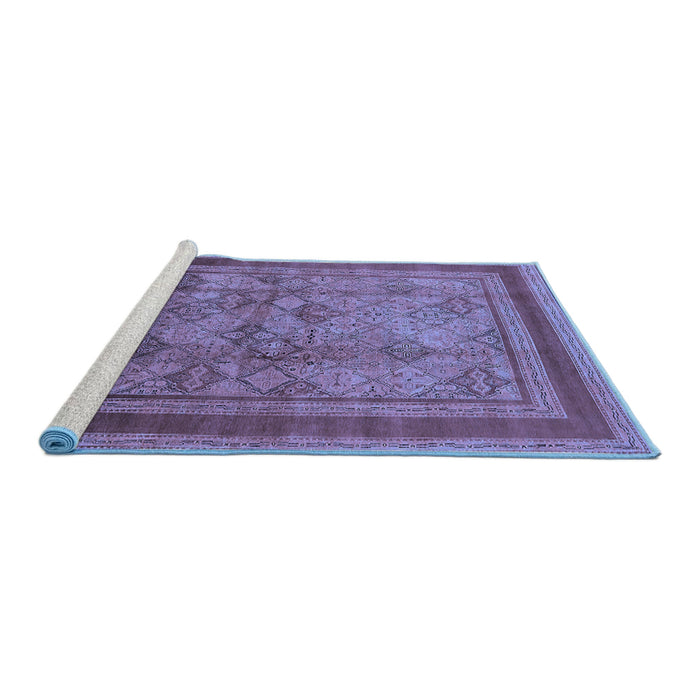 Sideview of Machine Washable Oriental Blue Industrial Rug, wshurb3105blu