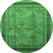 Round Oriental Emerald Green Industrial Rug, urb3105emgrn