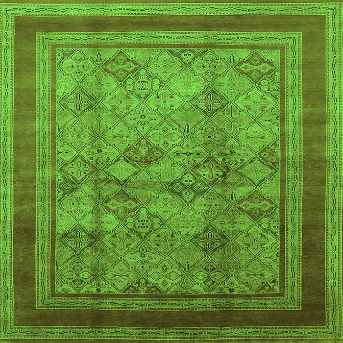 Square Machine Washable Oriental Green Industrial Area Rugs, wshurb3105grn