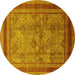 Round Machine Washable Oriental Yellow Industrial Rug, wshurb3105yw