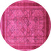 Round Machine Washable Oriental Pink Industrial Rug, wshurb3105pnk