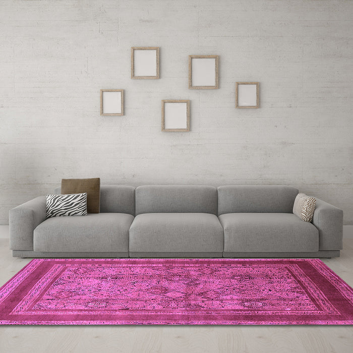 Machine Washable Oriental Purple Industrial Area Rugs in a Living Room, wshurb3105pur