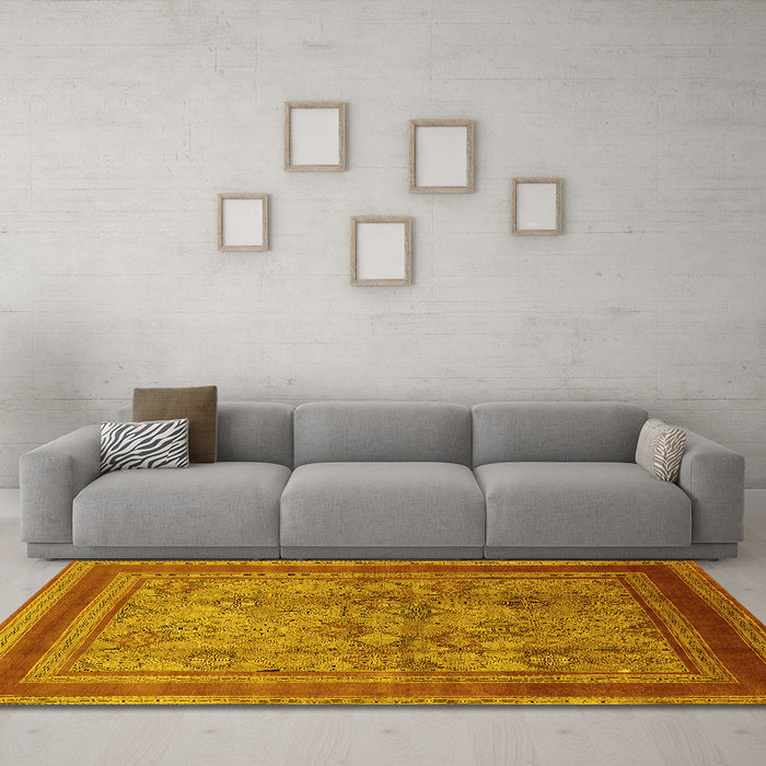 Machine Washable Oriental Yellow Industrial Rug in a Living Room, wshurb3105yw