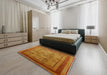 Mid-Century Modern Mahogany Brown Oriental Rug in a Bedroom, urb3105