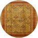 Round Mid-Century Modern Mahogany Brown Oriental Rug, urb3105