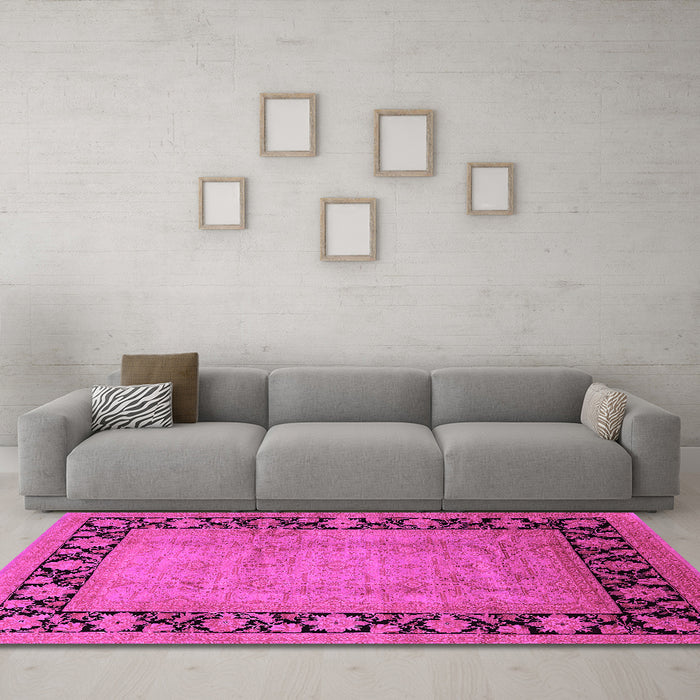 Machine Washable Oriental Pink Industrial Rug in a Living Room, wshurb3106pnk