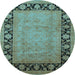 Round Machine Washable Oriental Light Blue Industrial Rug, wshurb3106lblu