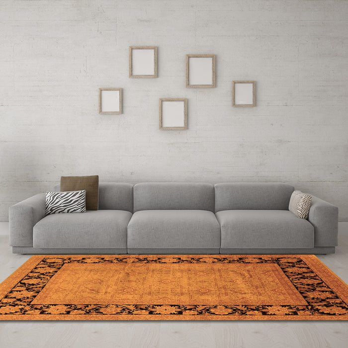 Machine Washable Oriental Orange Industrial Area Rugs in a Living Room, wshurb3106org