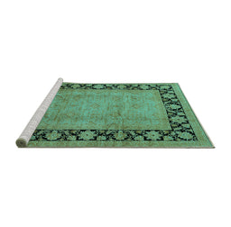 Sideview of Machine Washable Oriental Turquoise Industrial Area Rugs, wshurb3106turq