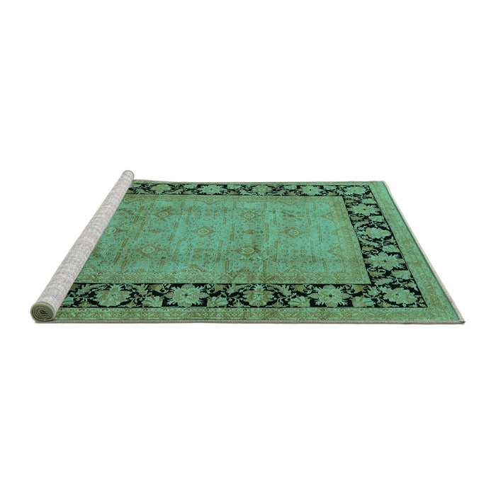 Sideview of Machine Washable Oriental Turquoise Industrial Area Rugs, wshurb3106turq
