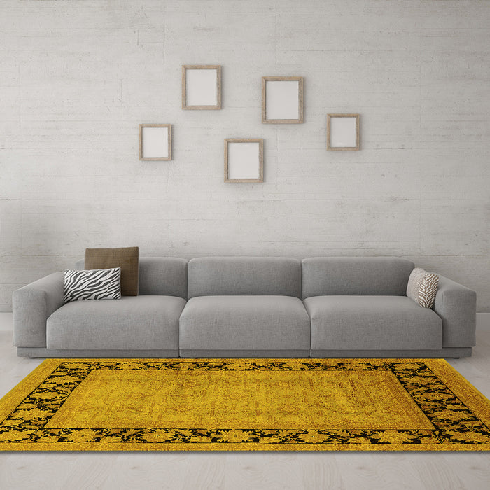 Machine Washable Oriental Yellow Industrial Rug in a Living Room, wshurb3106yw