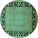 Round Oriental Turquoise Industrial Rug, urb3106turq