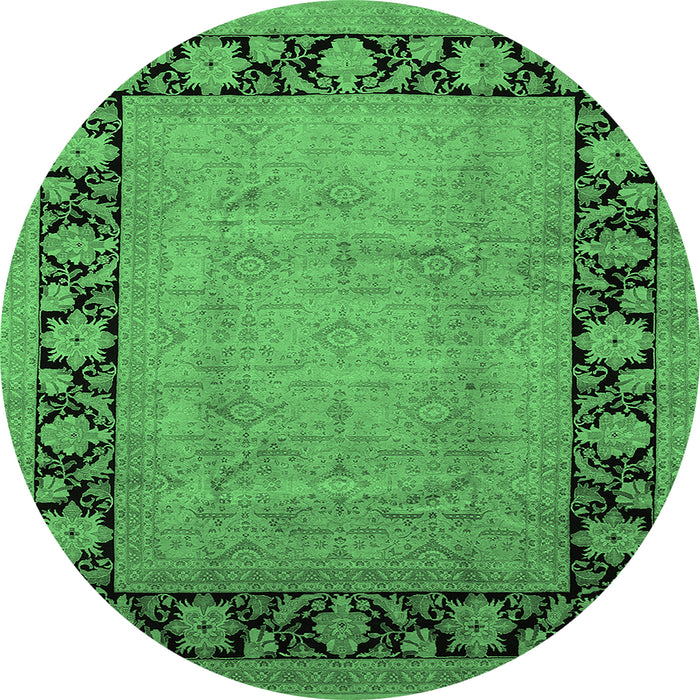 Round Machine Washable Oriental Emerald Green Industrial Area Rugs, wshurb3106emgrn