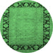 Round Oriental Emerald Green Industrial Rug, urb3106emgrn