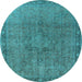 Round Machine Washable Oriental Light Blue Industrial Rug, wshurb3107lblu