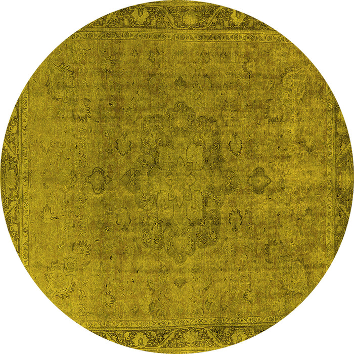 Round Machine Washable Oriental Yellow Industrial Rug, wshurb3107yw