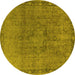 Round Machine Washable Oriental Yellow Industrial Rug, wshurb3107yw