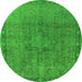 Round Machine Washable Oriental Green Industrial Area Rugs, wshurb3107grn